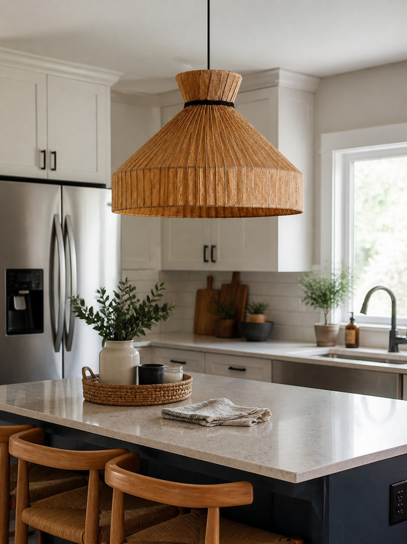 Woven Fabric Drum Pendant Light for Dining Room