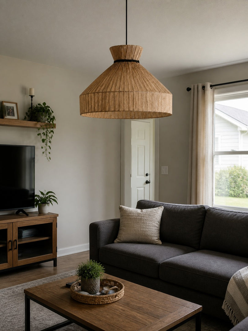 Woven Fabric Drum Pendant Light for Dining Room