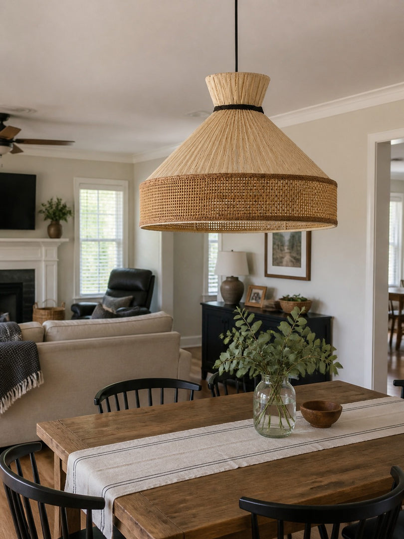 Woven Fabric Drum Pendant Light for Dining Room