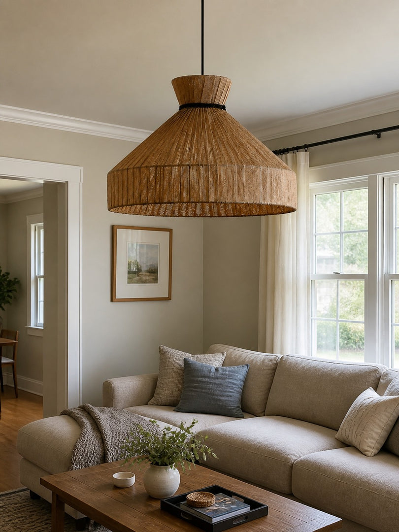 Woven Fabric Drum Pendant Light for Dining Room