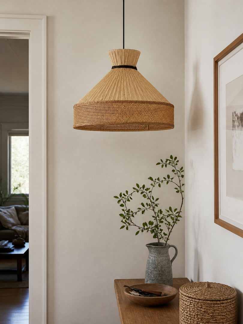 Woven Fabric Drum Pendant Light for Dining Room