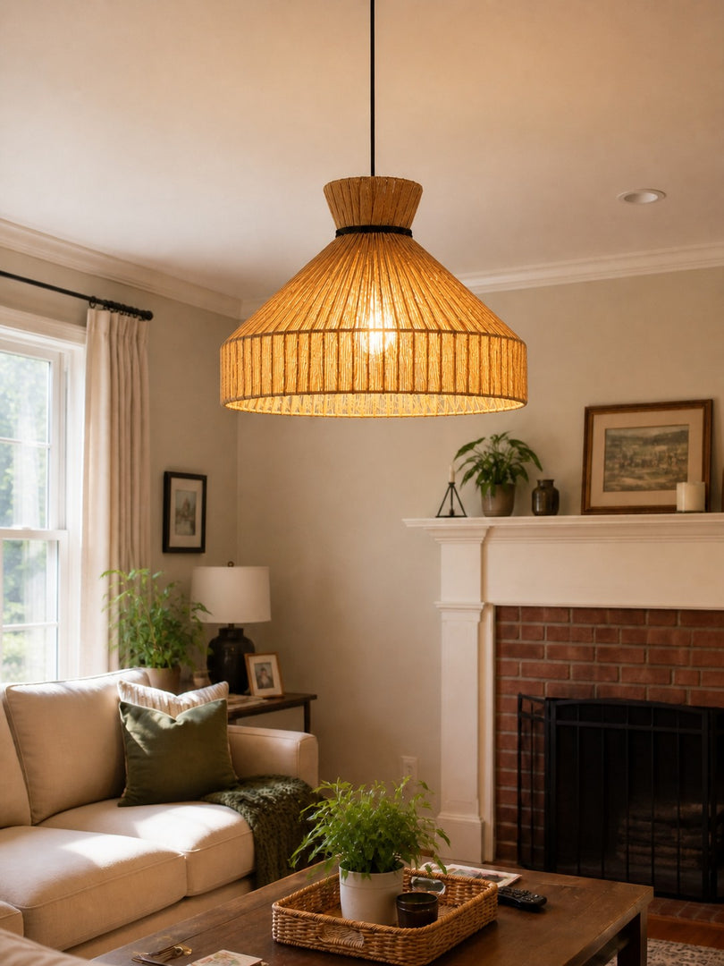 Woven Fabric Drum Pendant Light for Dining Room