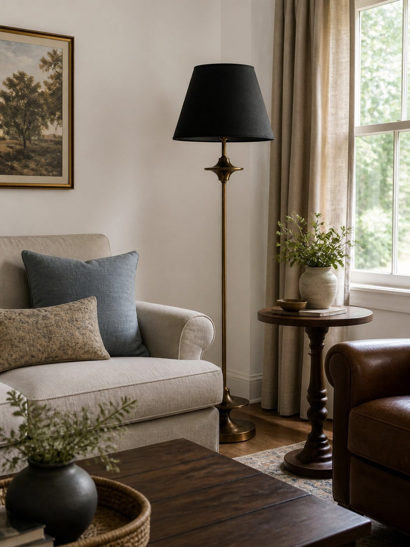 Vintage Stoffschirm Stehlampe