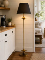 Vintage Fabric Shade Floor Lamp with Walnut Wood Stem for Living Room, Bedroom and Reading Corner
