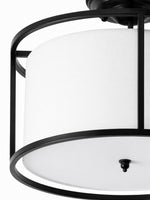 Charger l'image dans la visionneuse de galerie, Plafonnier semi-encastré Dumora avec abat-jour tambour en tissu et cadre métallique arrondi, pour chambre et salle à manger