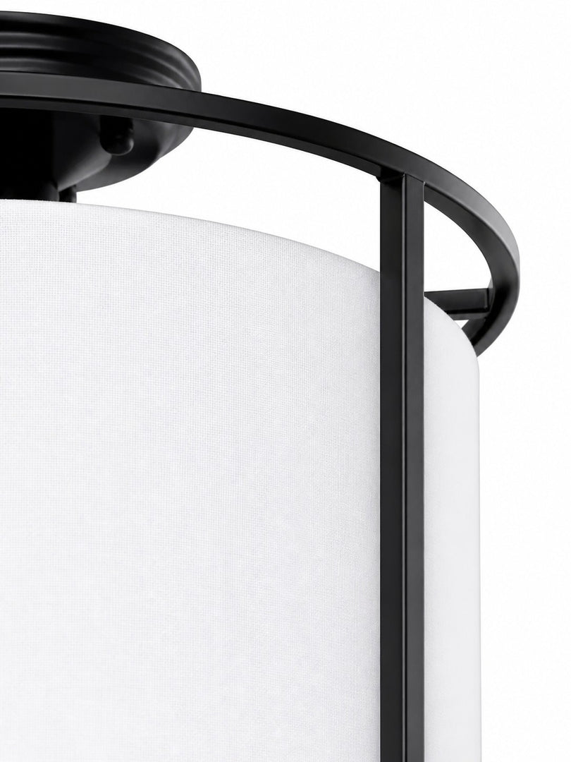 Plafonnier semi-encastré Dumora avec abat-jour tambour en tissu et cadre métallique arrondi, pour chambre et salle à manger