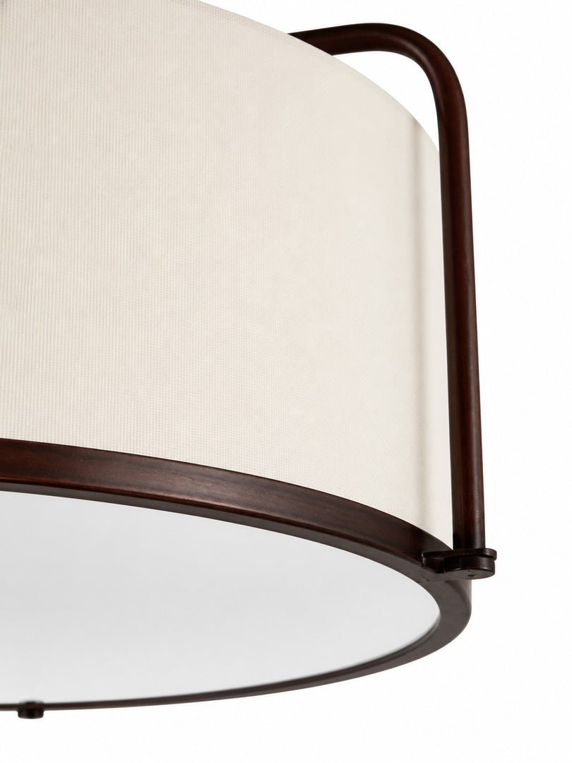 Lámpara de techo semiempotrada Dumora de 3 luces con pantalla cilíndrica de tela color marfil y estructura metálica marrón café