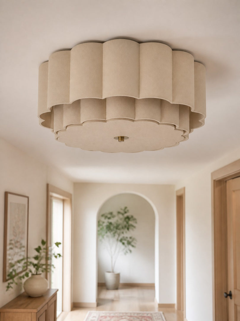 Velune Retro Fabric Flower Flush Mount - Vintage Style Ceiling Light for Dining and Hallways