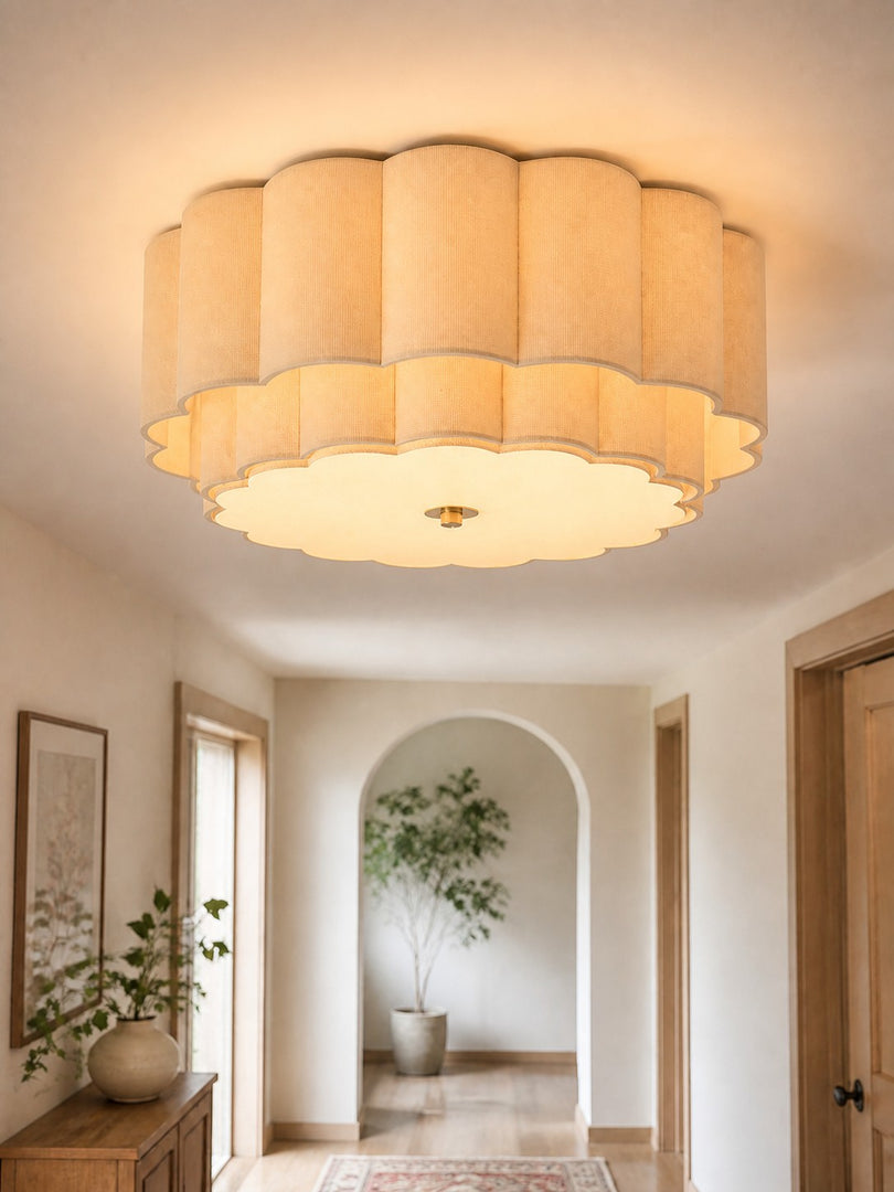 Velune Retro Fabric Flower Flush Mount - Vintage Style Ceiling Light for Dining and Hallways