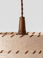 Load image into Gallery viewer, Layered Drum Fabric Shade Pendant Light with Stitched Trim and Wood Base Suspension Fitting