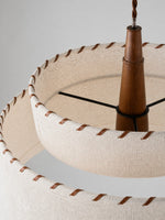 Load image into Gallery viewer, Layered Drum Fabric Shade Pendant Light with Stitched Trim and Wood Base Suspension Fitting