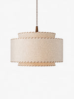 Load image into Gallery viewer, Layered Drum Fabric Shade Pendant Light with Stitched Trim and Wood Base Suspension Fitting