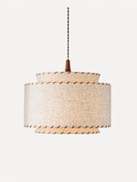 Load image into Gallery viewer, Layered Drum Fabric Shade Pendant Light with Stitched Trim and Wood Base Suspension Fitting