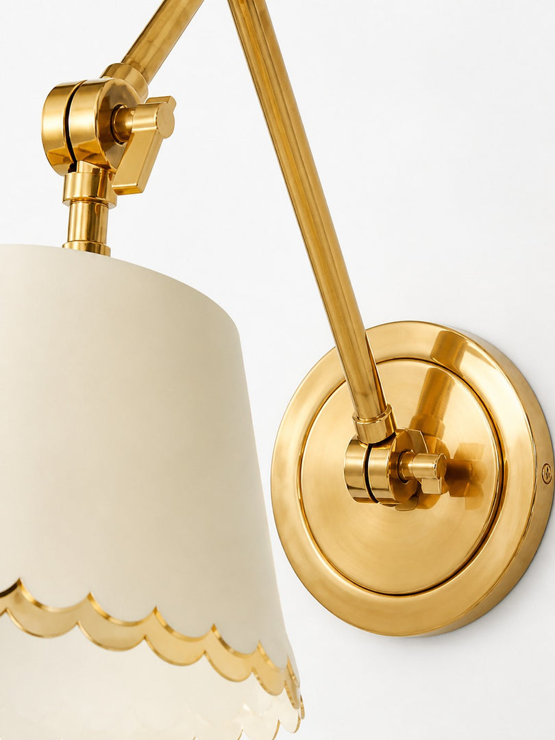 Foldray Scalloped Leather Drum Shade Wall Sconce – Modern Rustic Wall Light for Bedroom