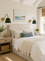Load image into Gallery viewer, Foldray Scalloped Leather Drum Shade Wall Sconce – Modern Rustic Wall Light for Bedroom