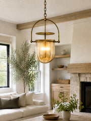 Vintage Ribbed Glass Pendant Light