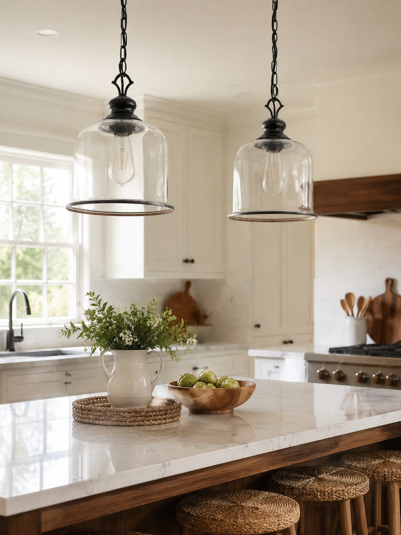 Vintage Glass Metal Pendant Light