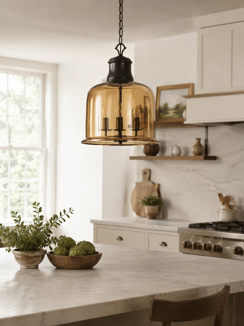 Vintage Glass Metal Pendant Light