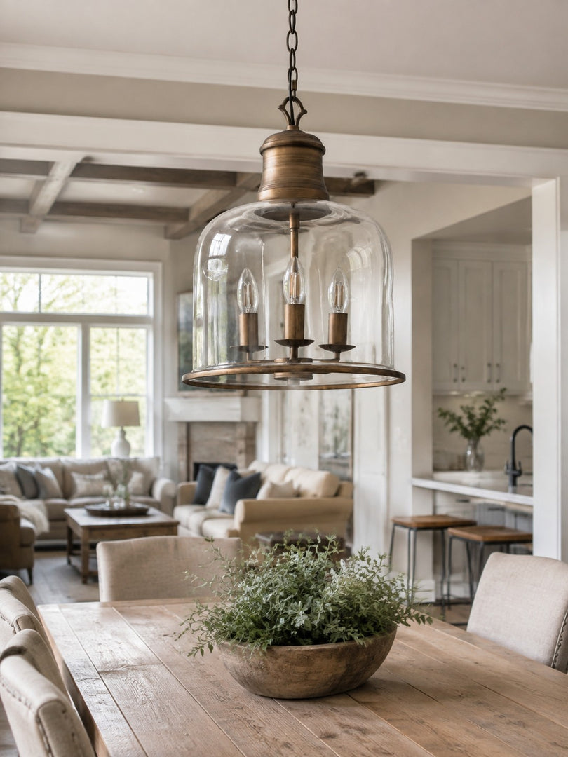 Vintage Glass Metal Pendant Light