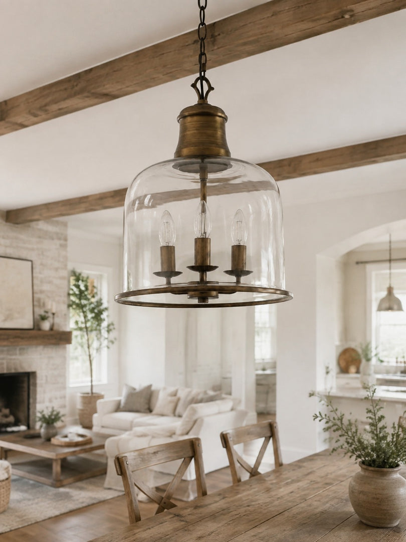 Vintage Glass Metal Pendant Light