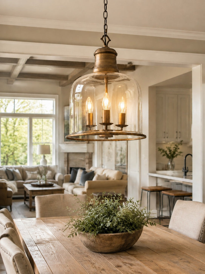 Vintage Glass Metal Pendant Light
