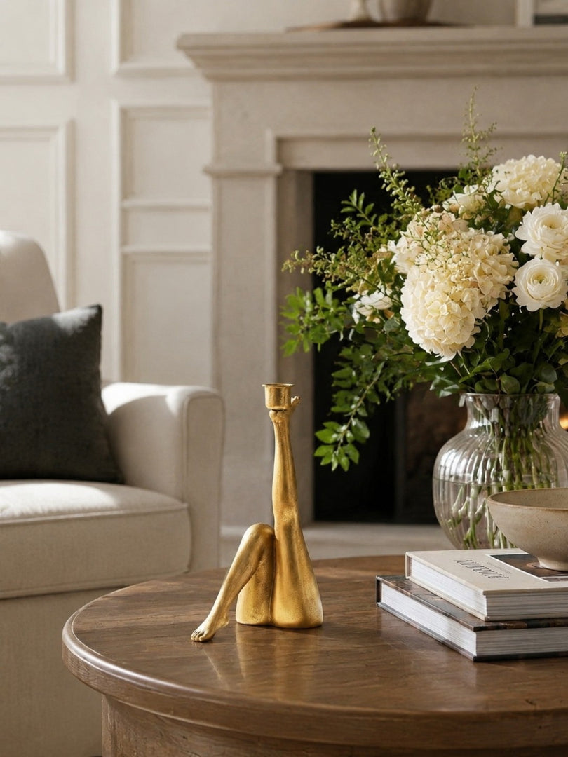 Kickra Sculptural Gold Leg Base Candle Holder - Dining and Living Decor