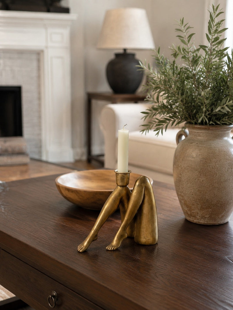 Kickra Sculptural Gold Leg Base Candle Holder - Dining and Living Decor