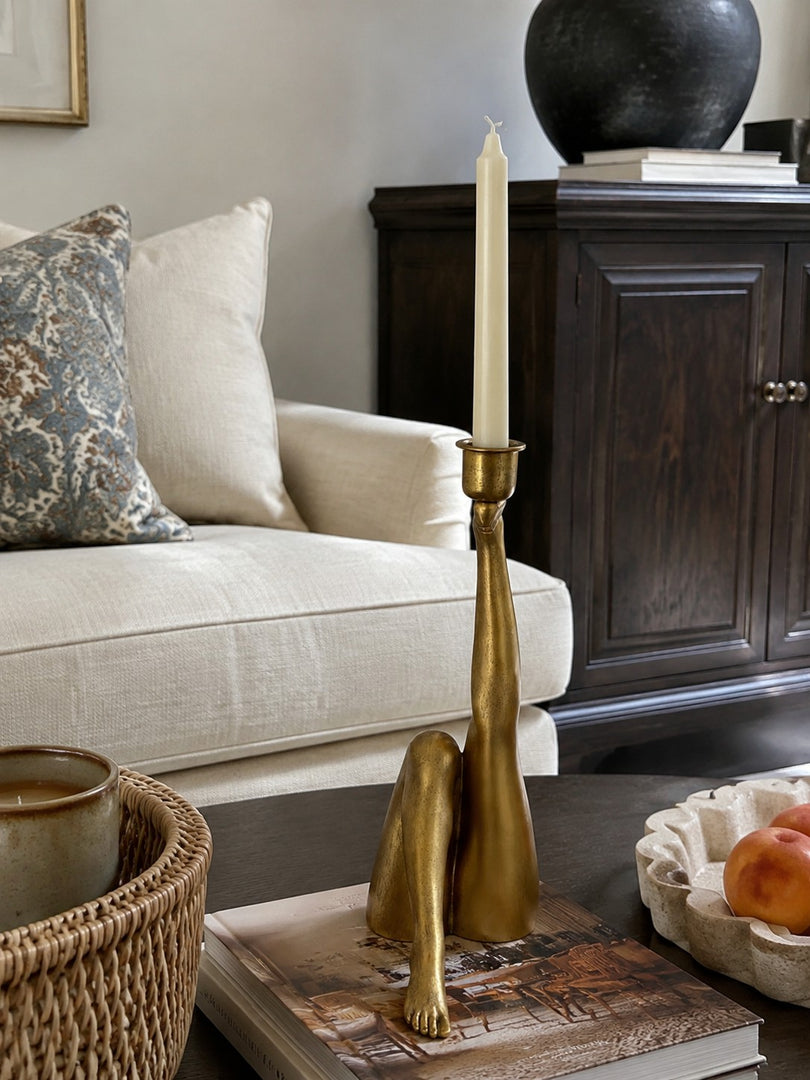 Kickra Sculptural Gold Leg Base Candle Holder - Dining and Living Decor