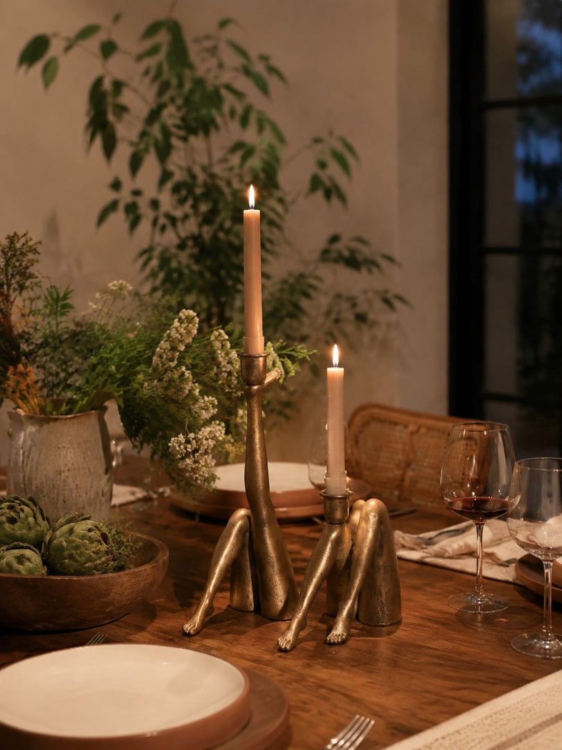 Kickra Sculptural Gold Leg Base Candle Holder - Dining and Living Decor