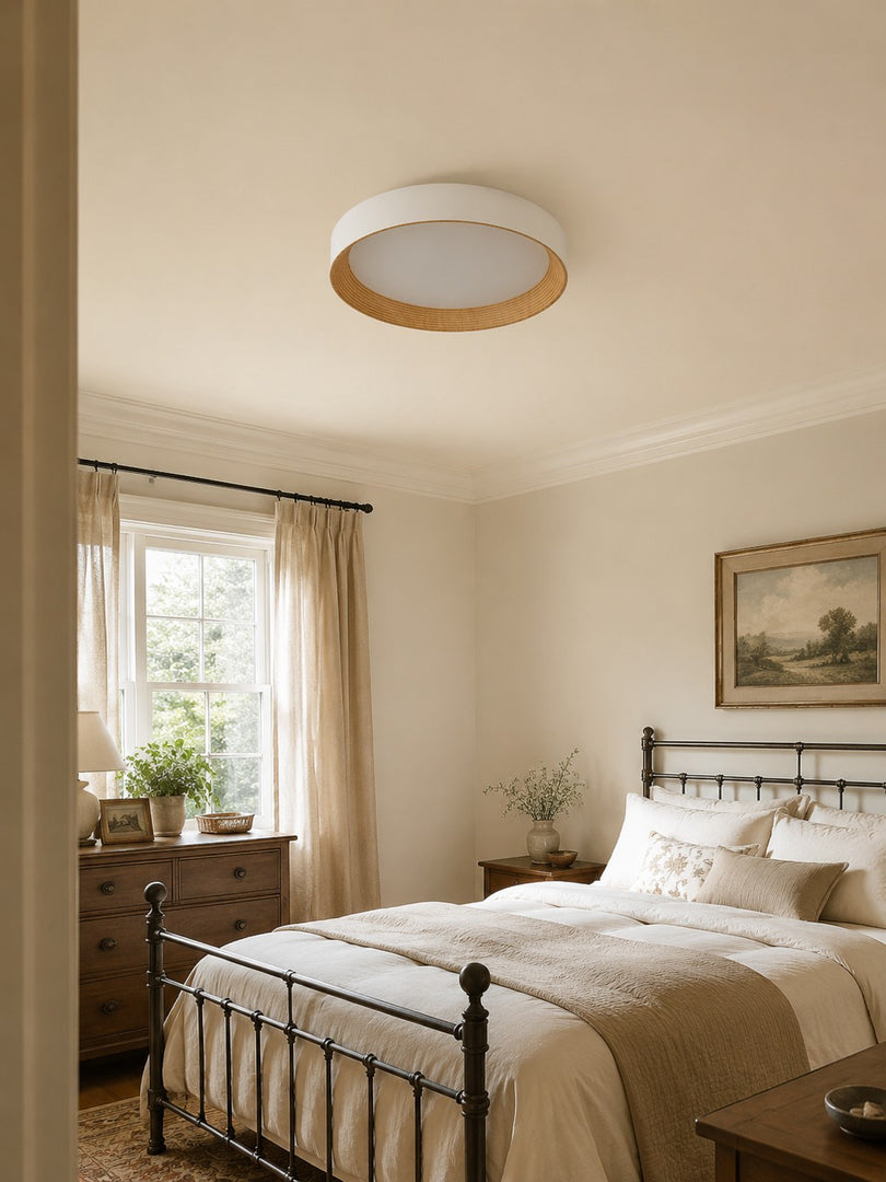 Plafonnier rond minimaliste Crelina - Luminaire fin et discret, idéal pour les chambres ou les appartements