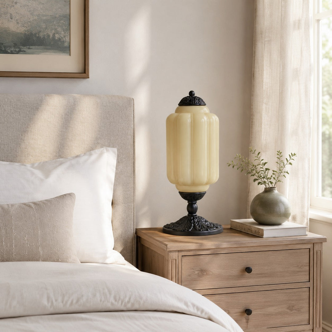 Eloise Scallop Glass Shade Vintage-Inspired Table Lamp for Bedroom and Living Room Accent Lighting
