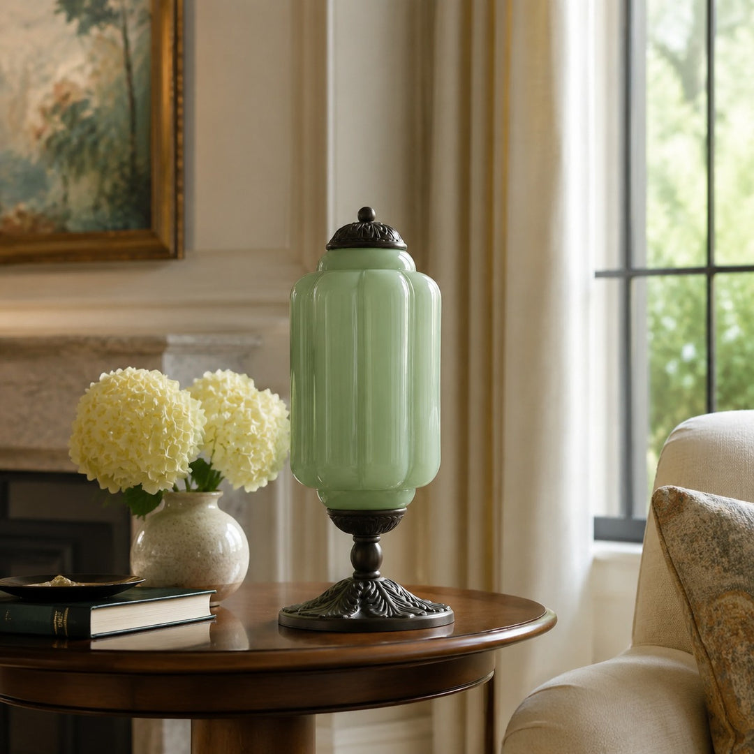 Eloise Scallop Glass Shade Vintage-Inspired Table Lamp for Bedroom and Living Room Accent Lighting