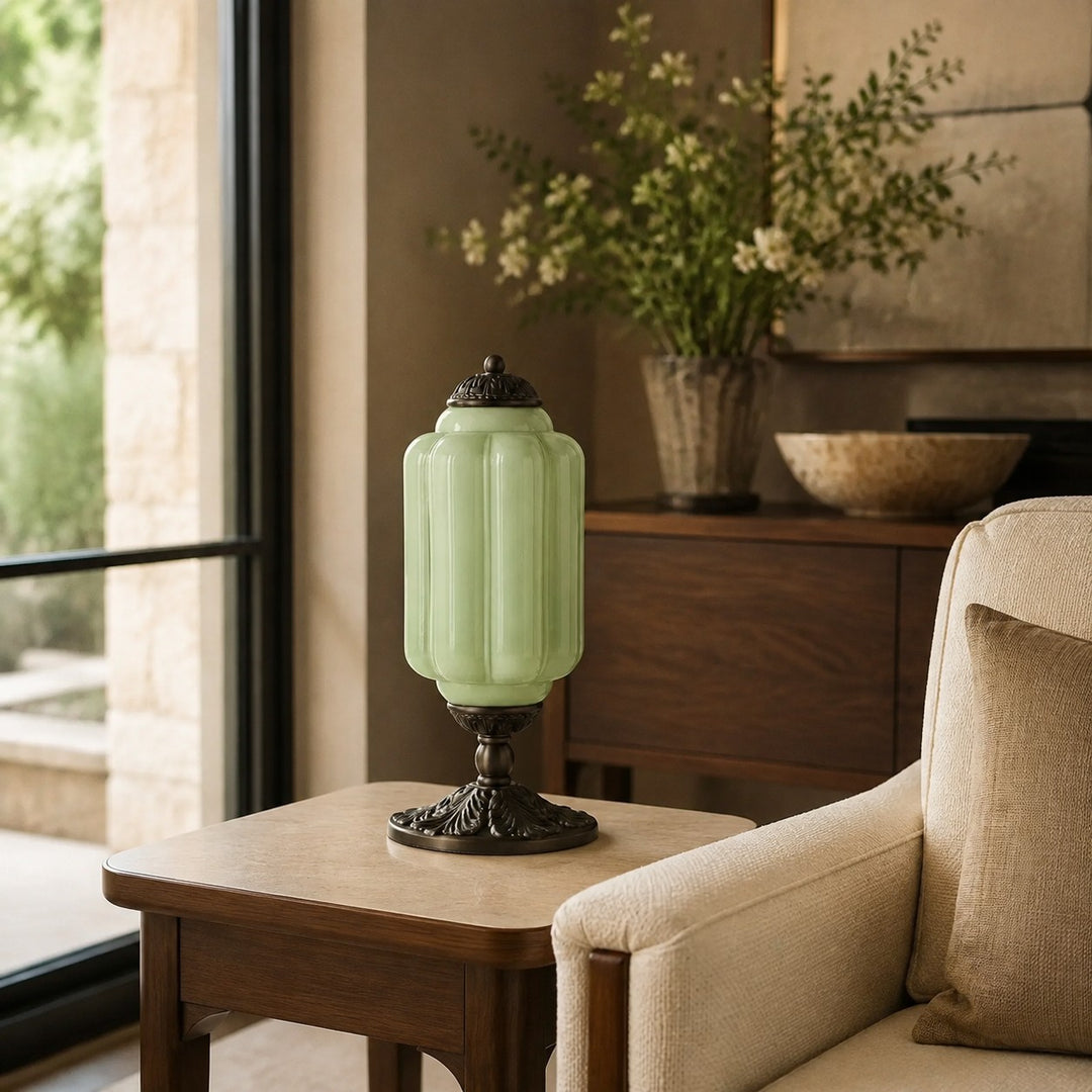 Eloise Scallop Glass Shade Vintage-Inspired Table Lamp for Bedroom and Living Room Accent Lighting