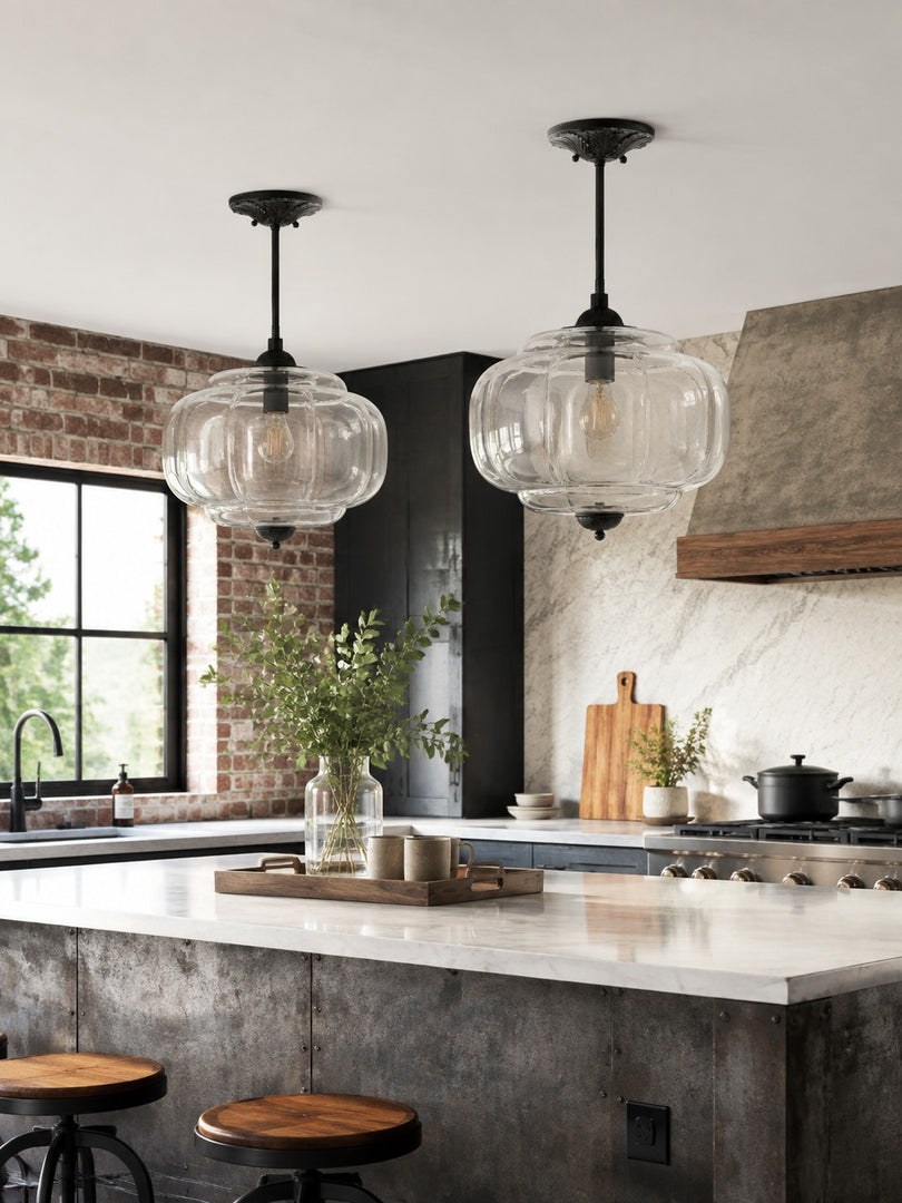 Eloise Scallop Vintage Milk Glass Semi Flush Mount Pendant Light