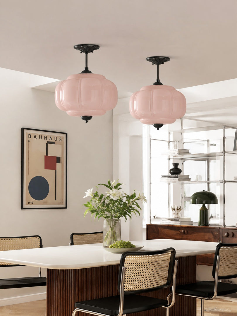 Eloise Scallop Vintage Milk Glass Semi Flush Mount Pendant Light