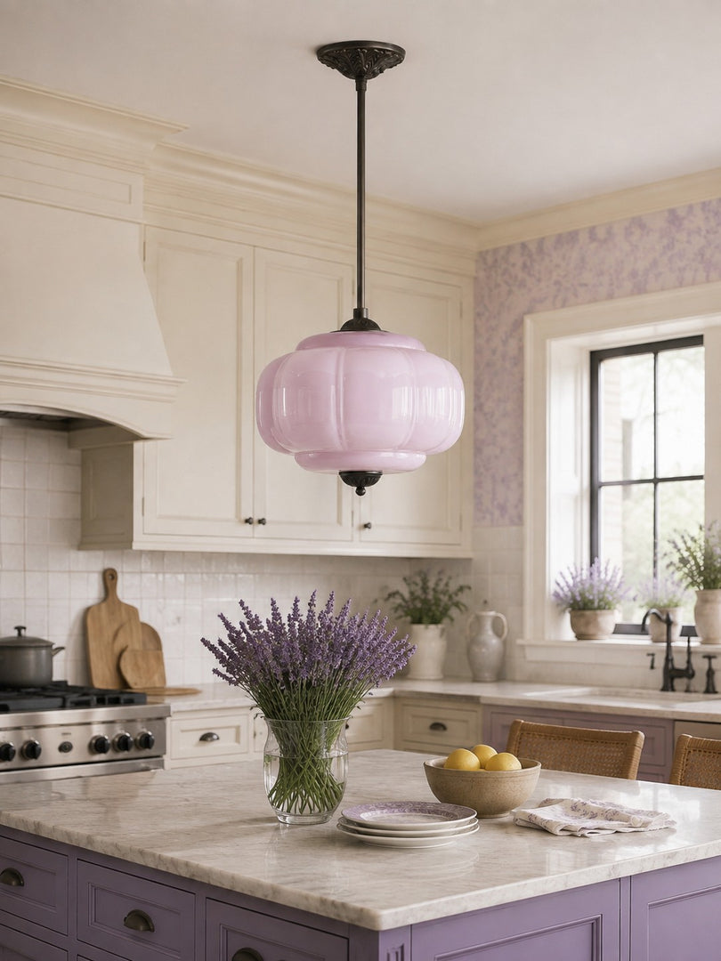 Eloise Scallop Vintage Milk Glass Semi Flush Mount Pendant Light
