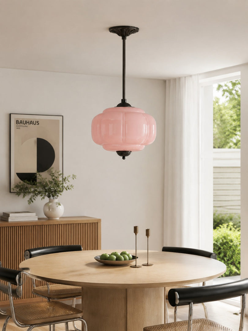 Eloise Scallop Vintage Milk Glass Semi Flush Mount Pendant Light