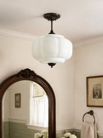 Load image into Gallery viewer, Eloise Scallop Vintage Milk Glass Semi Flush Mount Pendant Light