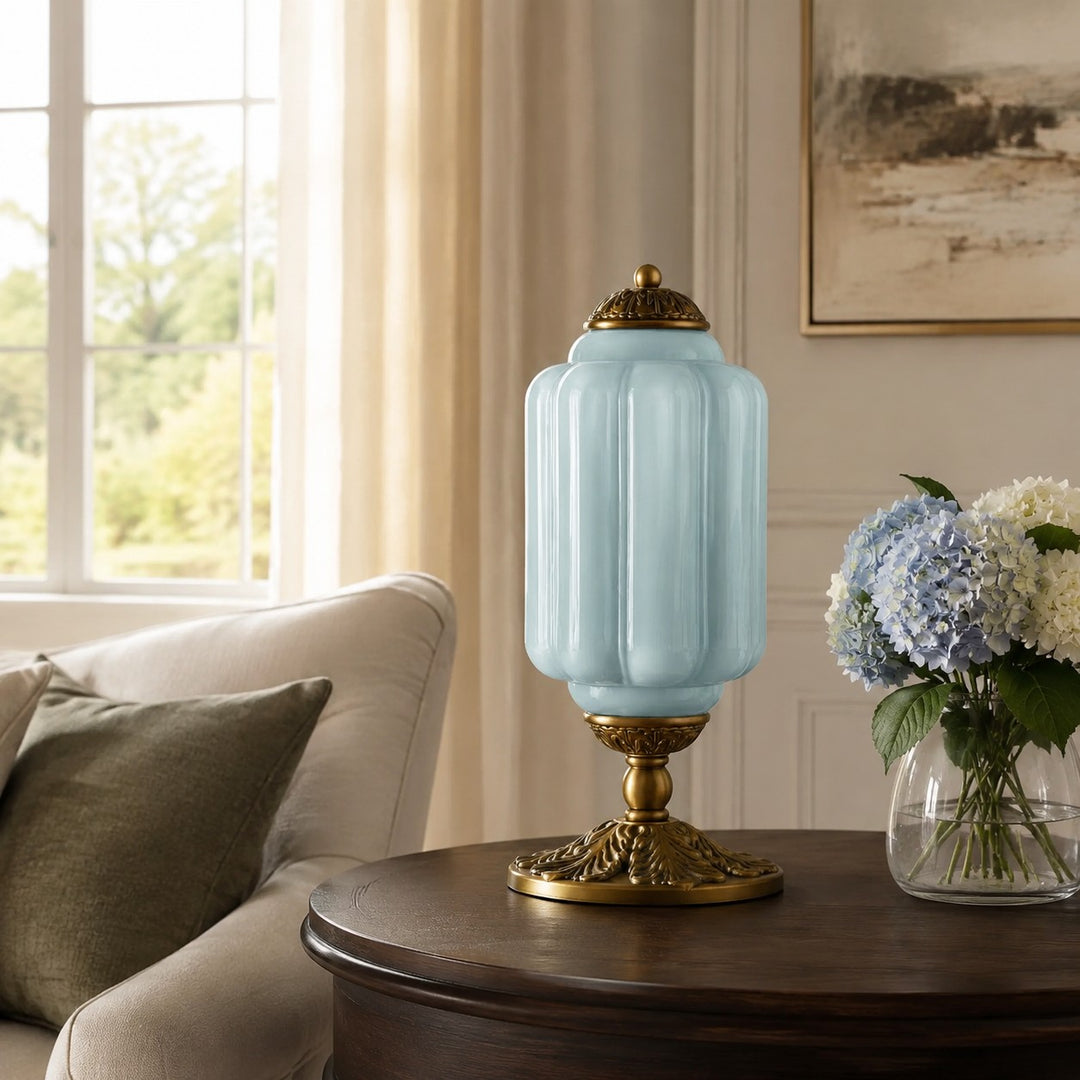 Eloise Scallop Glass Shade Vintage-Inspired Table Lamp for Bedroom and Living Room Accent Lighting
