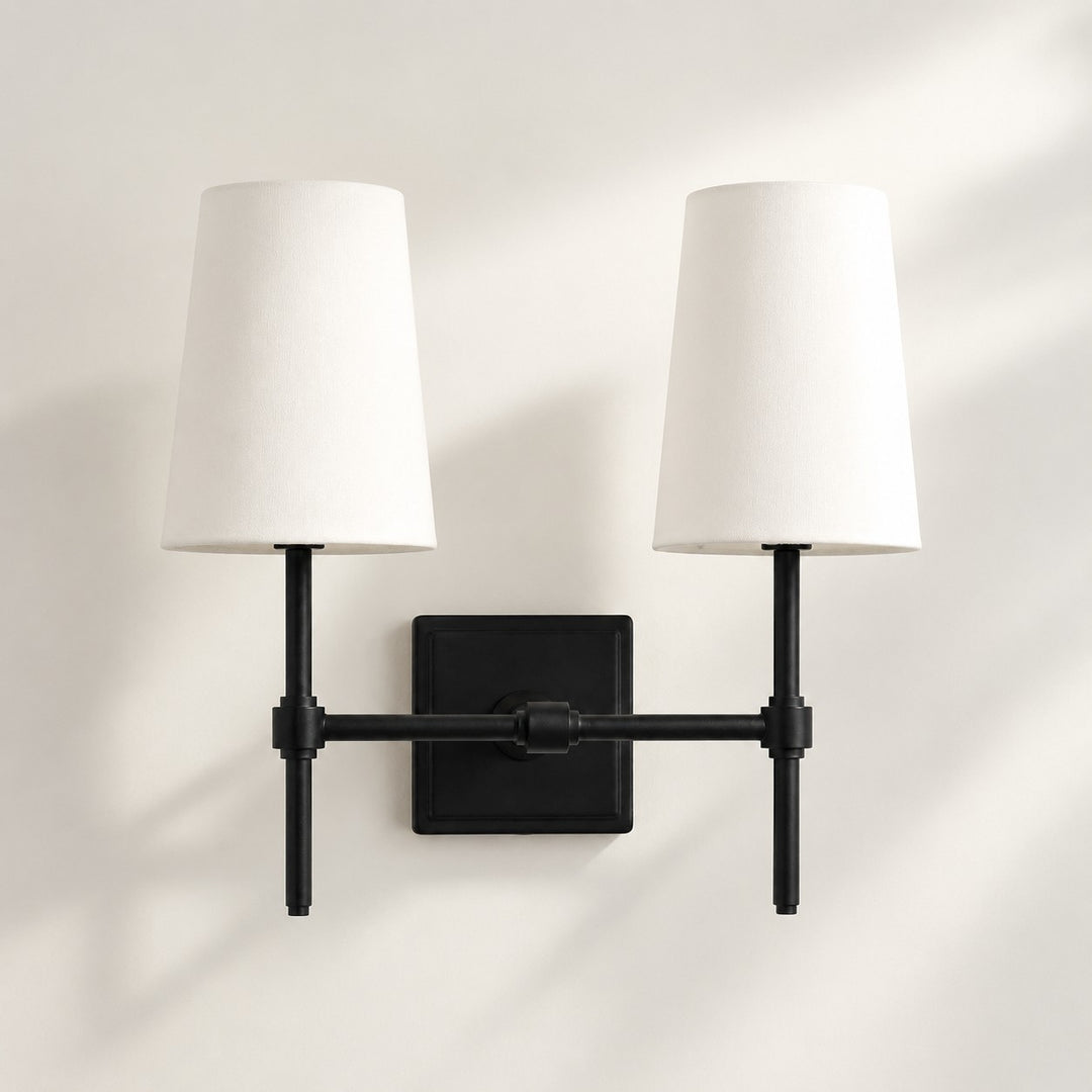 Rowan Linen Shade Wall Lamp – Retro Metal Wall Light for Bedroom & Hallway