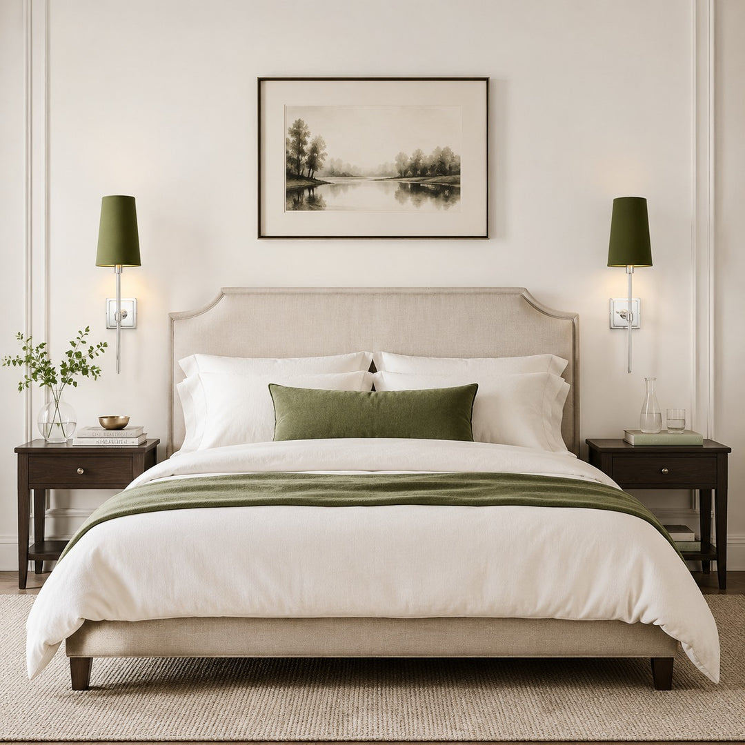 Rowan Linen Shade Wall Lamp – Retro Metal Wall Light for Bedroom & Hallway