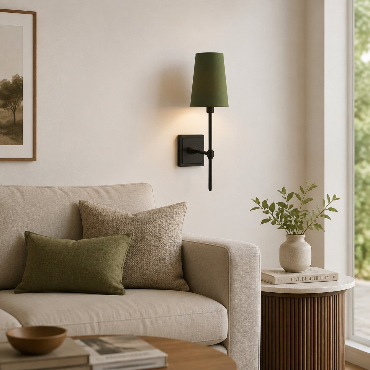 Rowan Wandleuchte mit Leinenschirm – Retro-Metallwandleuchte für Schlafzimmer und Flur