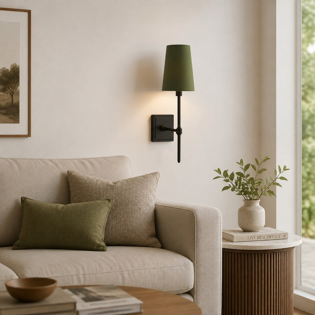 Rowan Linen Shade Wall Lamp – Retro Metal Wall Light for Bedroom & Hallway