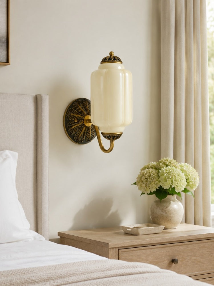 Eloise Vintage Scalloped Milk Glass Wall Sconce - Modern Accent Lighting for Bathroom and Bedroom