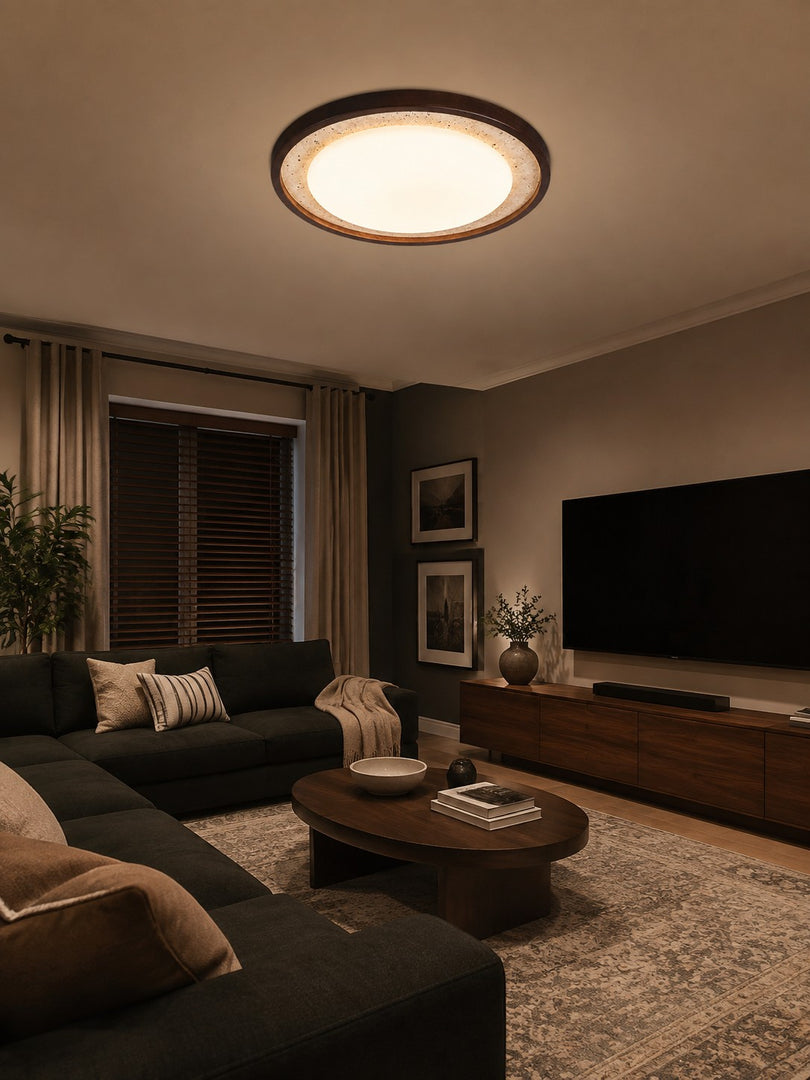 Travira Sculptural Travertine Ceiling Fixture - Soft Ambient Light for Bedroom Living Room or Entryway