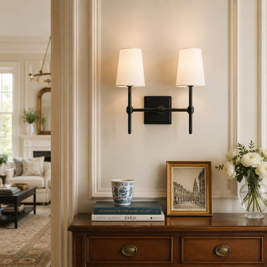 Rowan Linen Shade Wall Lamp – Retro Metal Wall Light for Bedroom & Hallway