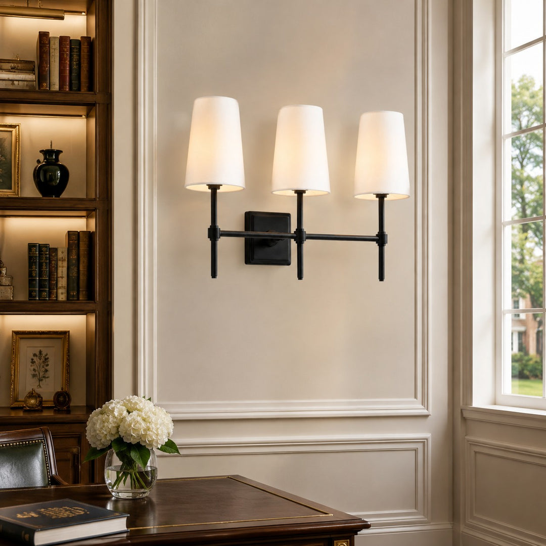 Rowan Linen Shade Wall Lamp – Retro Metal Wall Light for Bedroom & Hallway