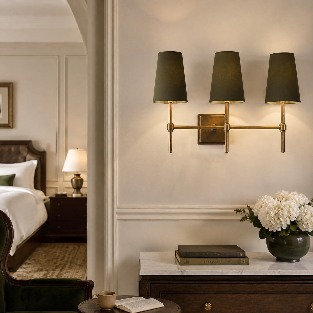 Rowan Linen Shade Wall Lamp – Retro Metal Wall Light for Bedroom & Hallway