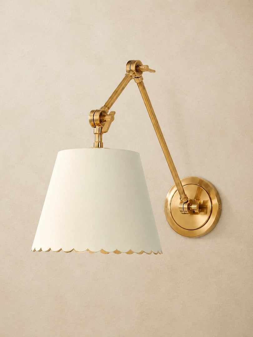 Foldray Scalloped Leather Drum Shade Wall Sconce – Modern Rustic Wall Light for Bedroom