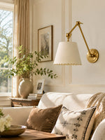 Load image into Gallery viewer, Foldray Scalloped Leather Drum Shade Wall Sconce – Modern Rustic Wall Light for Bedroom